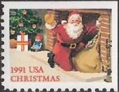 Non-denominated 29-cent U.S. postage stamp picturing Santa Claus at fireplace
