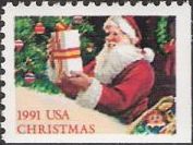 Non-denominated 29-cent U.S. postage stamp picturing Santa Claus and presents