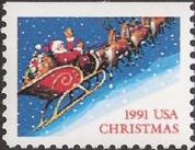 Non-denominated 29-cent U.S. postage stamp picturing Santa Claus in sleigh