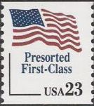 Blue & red 23-cent U.S. postage stamp picturing American flag