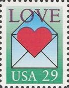 29-cent U.S. postage stamp picturing heart in envelope