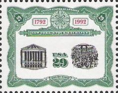 29-cent U.S. postage stamp picturing scnes from New York Stock Exchange