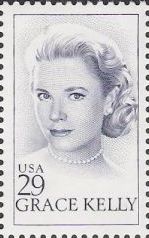 Blue 29-cent U.S. postage stamp picturing Grace Kelly