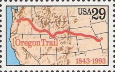 29-cent U.S. postage stamp picturing map showing route of Oregon Trail
