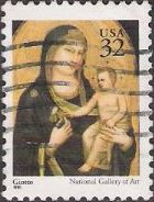 32-cent U.S. postage stamp picturing Giotto's Madonna and child painting