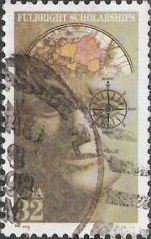 32-cent U.S. postage stamp picturing head partially composed of science-related objects