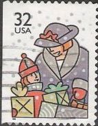 32-cent U.S. postage stamp picturing woman and girl with gifts