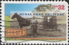 32-cent U.S. postage stamp picturing mail carrier with horse and wagon