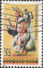 32-cent U.S. postage stamp picturing Native American performing traditional dance