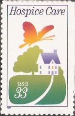 33-cent U.S. postage stamp picturing butterfly, tree, and house