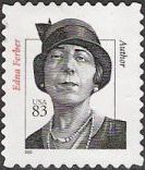 Black & red 83-cent U.S. postage stamp picturing Edna Ferber