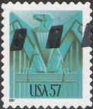 Blue green 57-cent U.S. postage stamp picturing stylized eagle