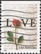 Non-denominated 34-cent U.S. postage stamp picturing love letter and rose