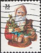 34-cent U.S. postage stamp picturing Santa Claus holding toys
