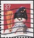 37-cent U.S. postage stamp picturing snowman wearing blue scarf