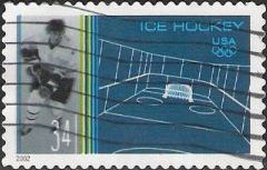 34-cent U.S. psotage stamp picturing ice hockey player and rink