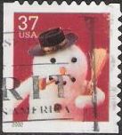 37-cent U.S. postage stamp picturing snowman with pipe