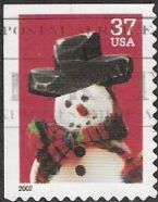 37-cent U.S. postage stamp picturing snowman wearing red and green scarf