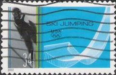 34-cent U.S. postage stamp picturing ski jumper and jump