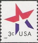 Red & blue 3-cent U.S. postage stamp picturing star