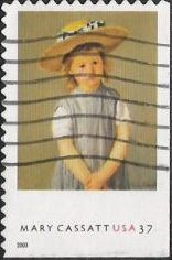 37-cent U.S. postage stamp picturing Mary Cassatt painting of child wearing hat