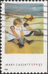 37-cent U.S. postage stamp picturing Mary Cassatt painting of children playing on beach