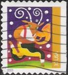 37-cent U.S. postage stamp picturing reindeer playing horn