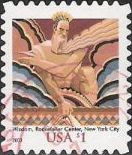 $1 U.S. postage stamp picturing motif of Wisdom at Rockefeller Center in New York City