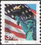 39-cent U.S. postage stamp picturing American flag and Statue of Liberty