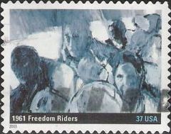 37-cent U.S. postage stamp picturing people on bus