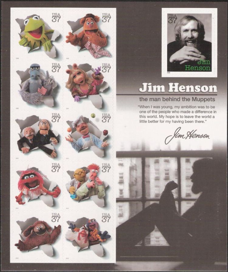 Sheet of 11 37-cent U.S. postage stamps picturing Jim Henson and Muppets