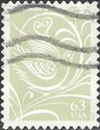 Green 63-cent U.S. postage stamp picturing stylized bird