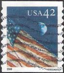 42-cent U.S. postage stamp picturing American flag and moon