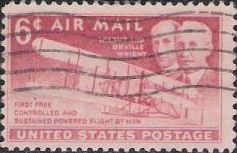 Magenta 6-cent U.S. postage stamp picturing Wilbur and Orville Wright
