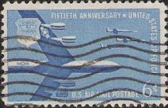 Blue 6-cent U.S. postage stamp picturing military aircraft