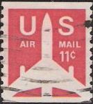 Red 11-cent U.S. postage stamp picturing silhouette of airplane