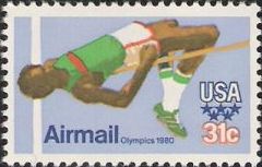 31-cent U.S. postage stamp picturing high jumper
