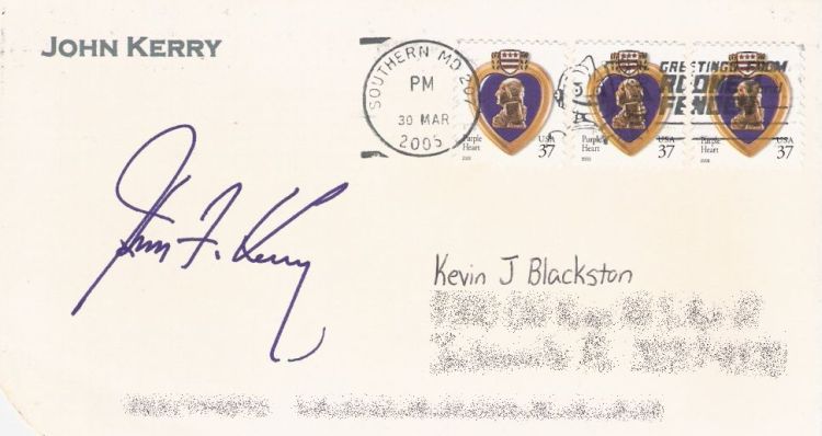 Cover bearing Purple Heart stamps