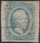 Blue green 10-cent Confederate States of America postage stamp picturing Jefferson Davis
