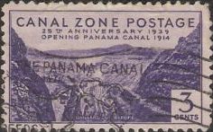 Purple 3-cent Canal Zone postage stamp picturing Gaillard Cut