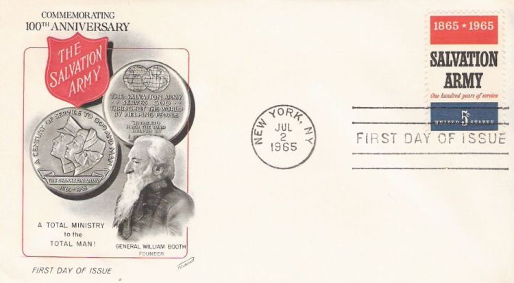 First day cover bearing 5-cent Salvation Army stamp