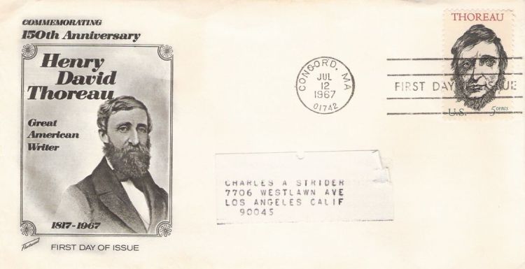 First day cover bearing 5-cent Henry David Thoreau stamp