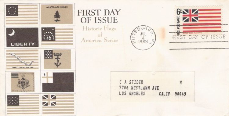 First day cover bearing 6-cent Grand Union Flag stamp