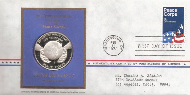 First day cover bearing 8-cent Peace Corps stamp
