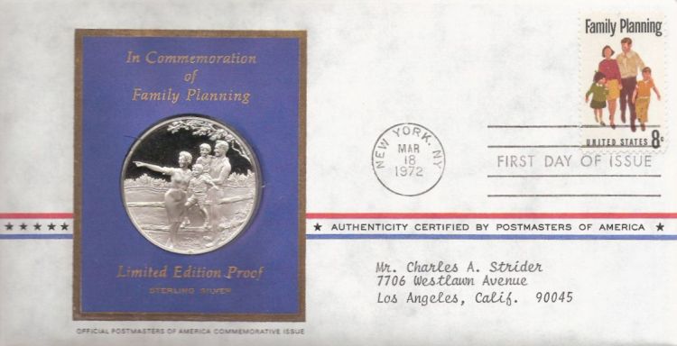 First day cover bearing 8-cent family planning stamp