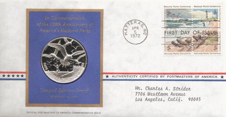 First day cover bearing block of four 2-cent Cape Hatteras National Seashore stamps