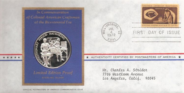 First day cover bearing 8-cent hatter stamp