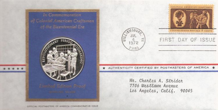 First day cover bearing 8-cent wigmaker stamp