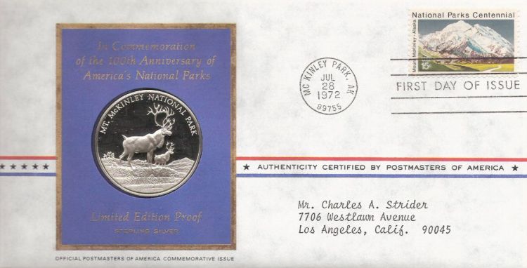 First day cover bearing 15-cent Mount McKinley stamp