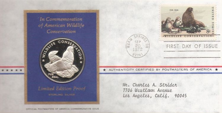 First day cover bearing 8-cent fur seal stamp